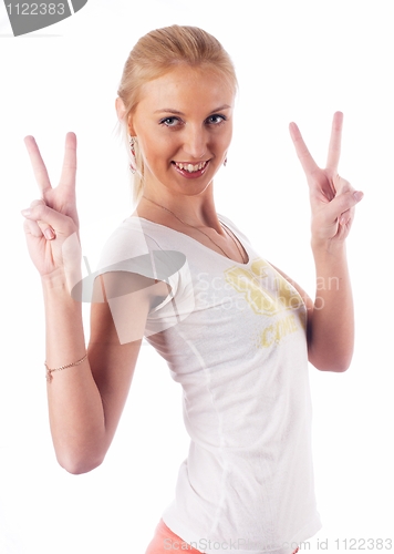 Image of Woman with victory sign