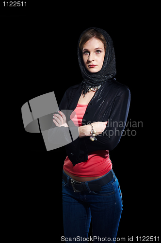 Image of Sexy slim woman with scarf