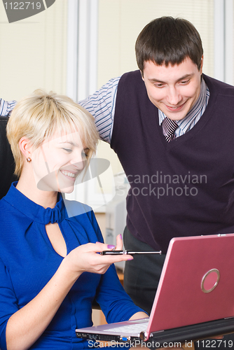 Image of Businesswoman and computer