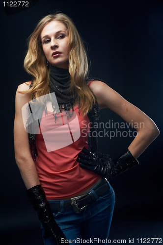 Image of The beautiful girl with black gloves