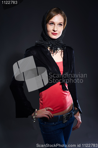 Image of Sexy slim woman with scarf