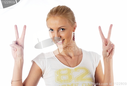 Image of Woman with victory sign