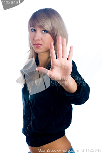 Image of Girl with stop gesture