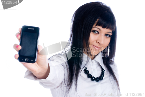 Image of Woman showing mobile