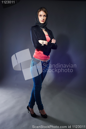 Image of Sexy slim woman with scarf