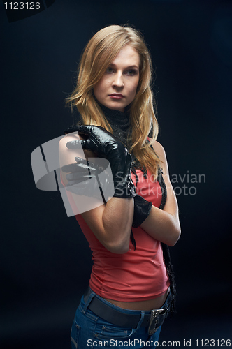 Image of The beautiful girl with black gloves