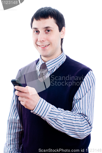 Image of Man talking by mobile phone