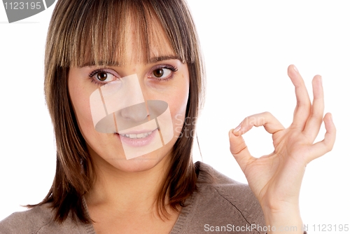 Image of Woman showing okay gesture