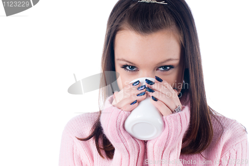 Image of Young woman with a cup
