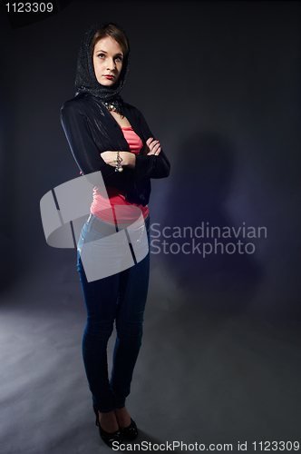 Image of Sexy slim woman with scarf