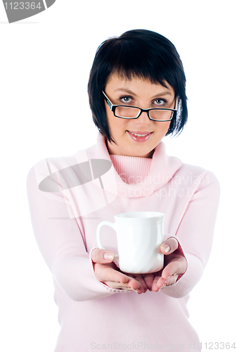 Image of Young woman with a cup