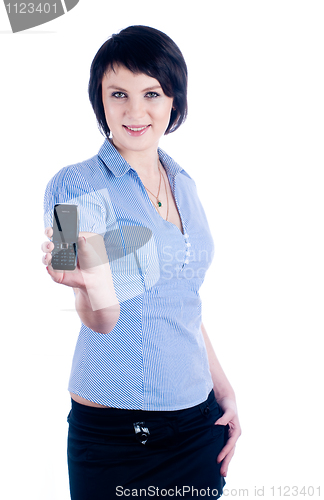 Image of Woman showing mobile