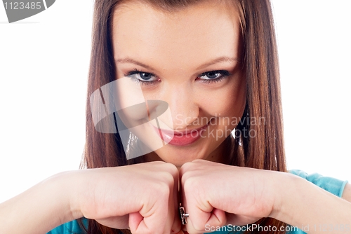 Image of Woman showing fists