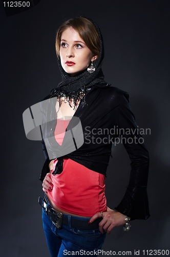 Image of Sexy slim woman with scarf