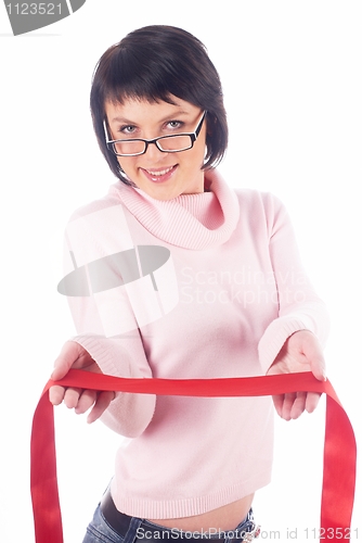 Image of Woman with red tape