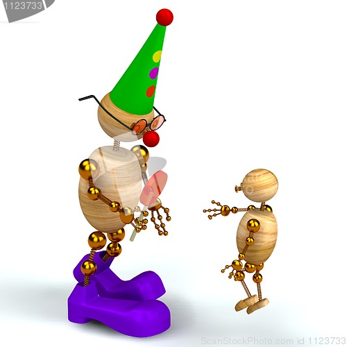 Image of 3d wood man clown with kid
