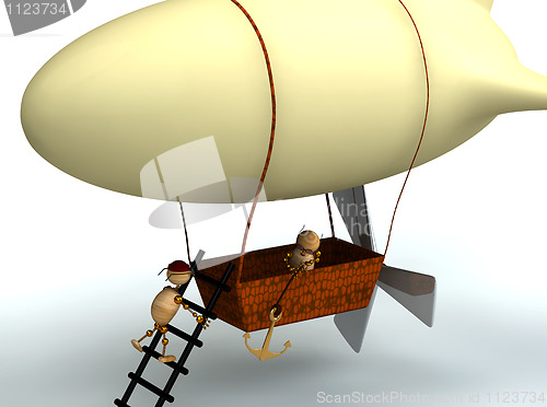 Image of 3d dirigible balloon with wood mans