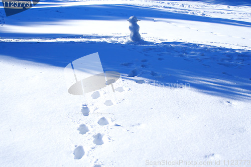 Image of snow in the yard and snowman