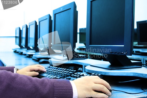 Image of Close-up of secretary¡¦s hand touching computer keys during work