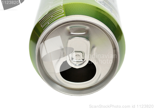Image of Opened aluminum can for soft drinks or beer isolated on white