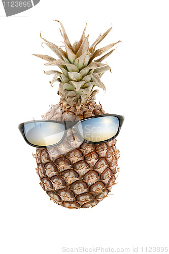 Image of Pineapple as human head and sunglasses with color reflections