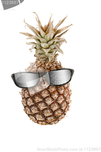 Image of Pineapple as human head and sunglasses with gray gradient