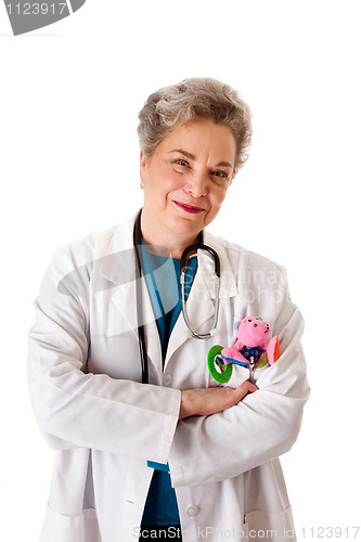 Image of Happy smiling friendly pediatrician doctor nurse