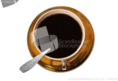 Image of Coffee cup with a silver spoon isolated on white