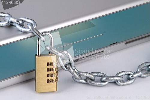 Image of notebook with chain and digital padlock