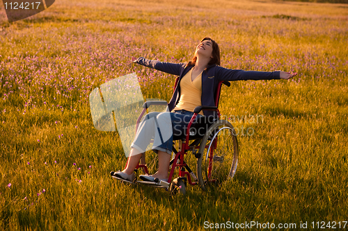 Image of Handicapped woman on wheelchair