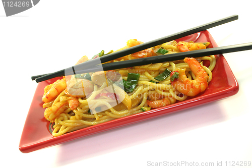 Image of noodles with Asian prawns