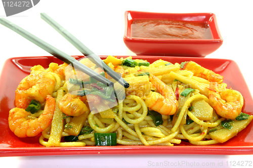 Image of noodles with Asian prawns