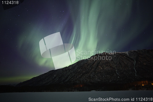 Image of Northern Lights over Mirror Lake near Anchorage AK