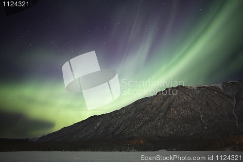 Image of Northern Lights over Mirror Lake near Anchorage AK