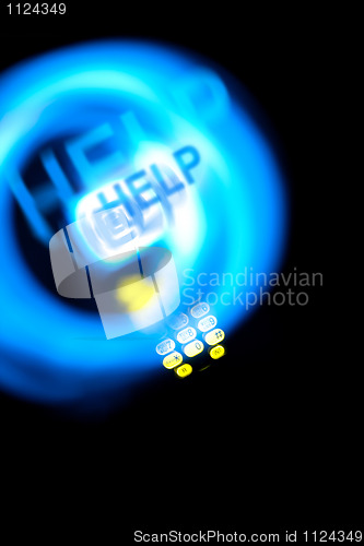 Image of Dect phone with light traces and text "HELP"