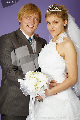 Image of Wedding portrait of newlyweds