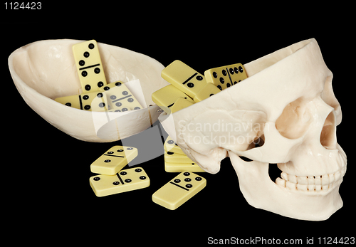 Image of Human skull filled with dominoes