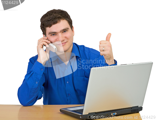 Image of Man is in talks on mobile phone
