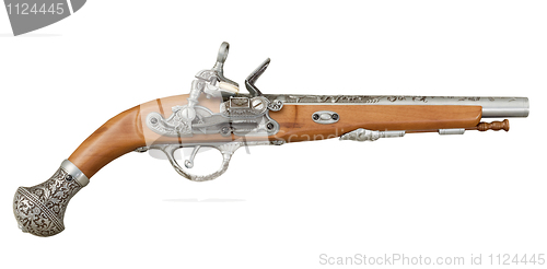 Image of Ancient piracy pistol on white background