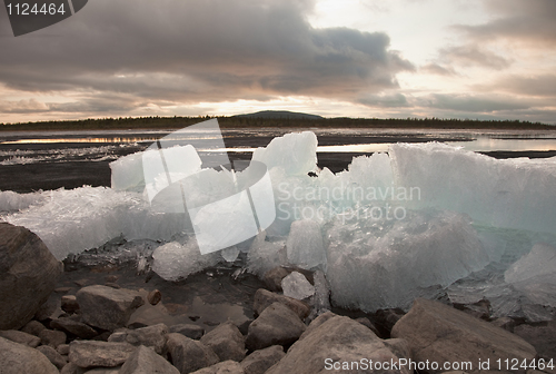 Image of Ice thaws on bank of lake