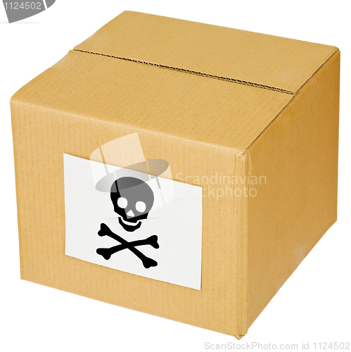 Image of Cardboard box with skull and cross-bones sign