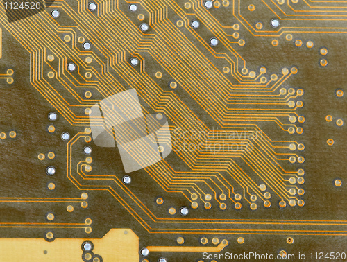 Image of Hi-tech electronic circuit board golden background