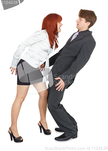 Image of Angry woman yelling at young man