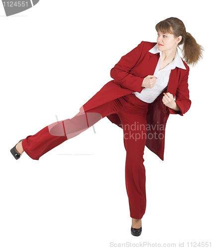Image of Woman kicked on white background