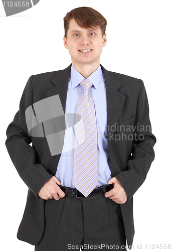 Image of Smiling young man in business suit on white background