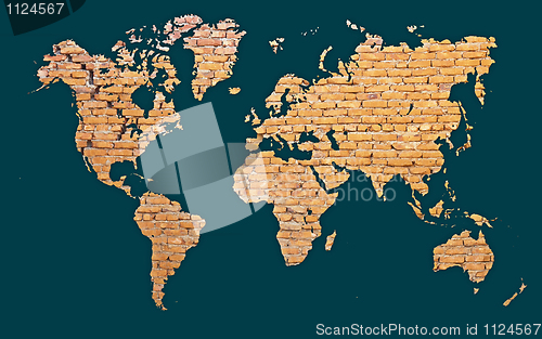 Image of World map with continents made of brick