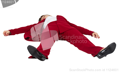 Image of Woman lying unconscious on white background