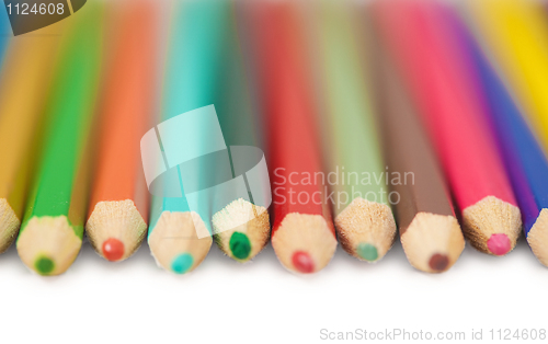 Image of Set of color pencils on white background - close up