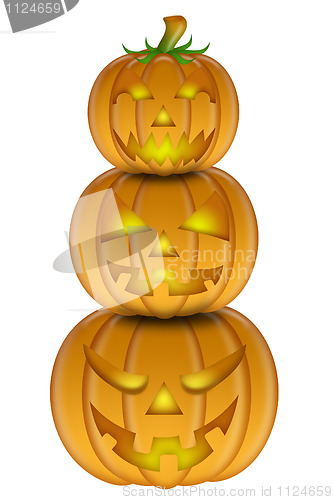 Image of Halloween Stack of Three Carved Pumpkins