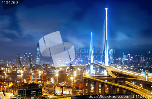 Image of Hong Kong Bridge of transportation at night 